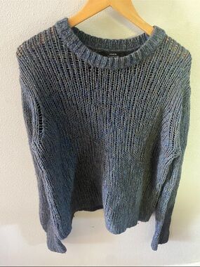 VINCE Open Knit Blue Crewneck Wool Blend Sweater Size Large